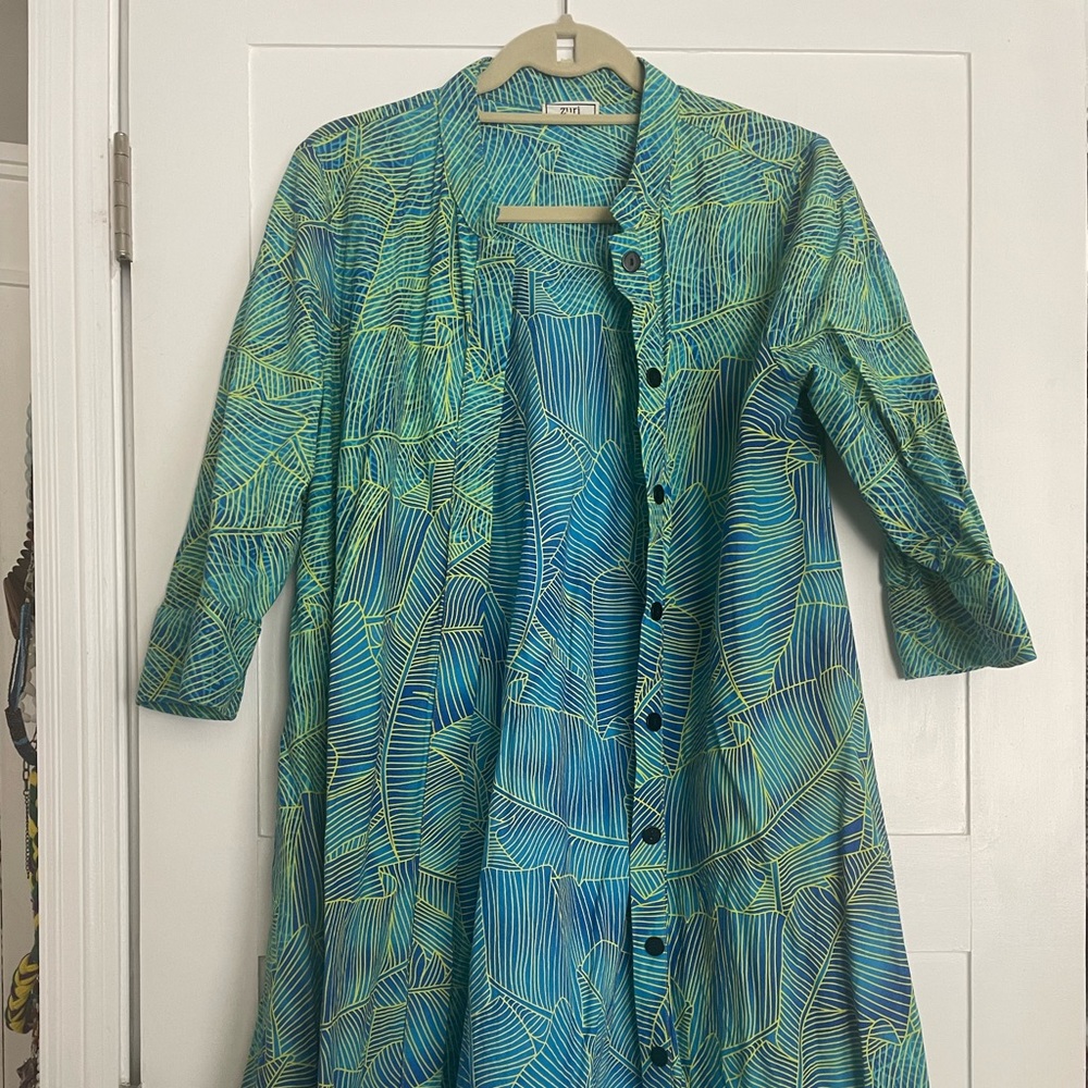 Zuri Kenya dress - sz medium - turquoise blue and lime green